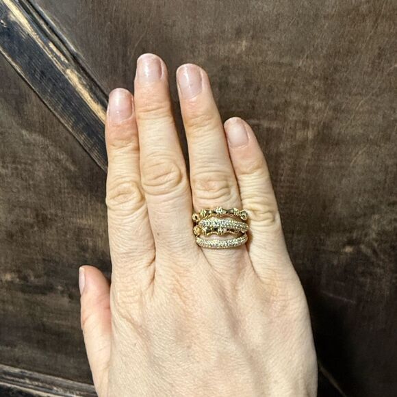 14K Gold Plated Elegant Stacked Layered With Zirconia Ring - Picture 3 of 10